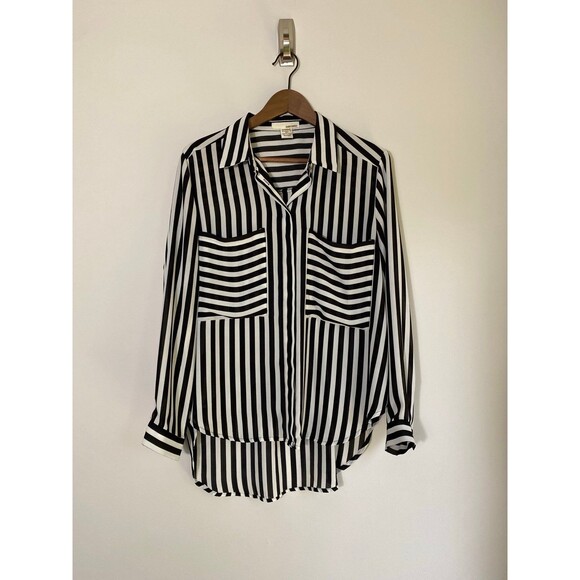 Sans Souci Black & White Vertical Stripe Blouse - Size M - Picture 1 of 7